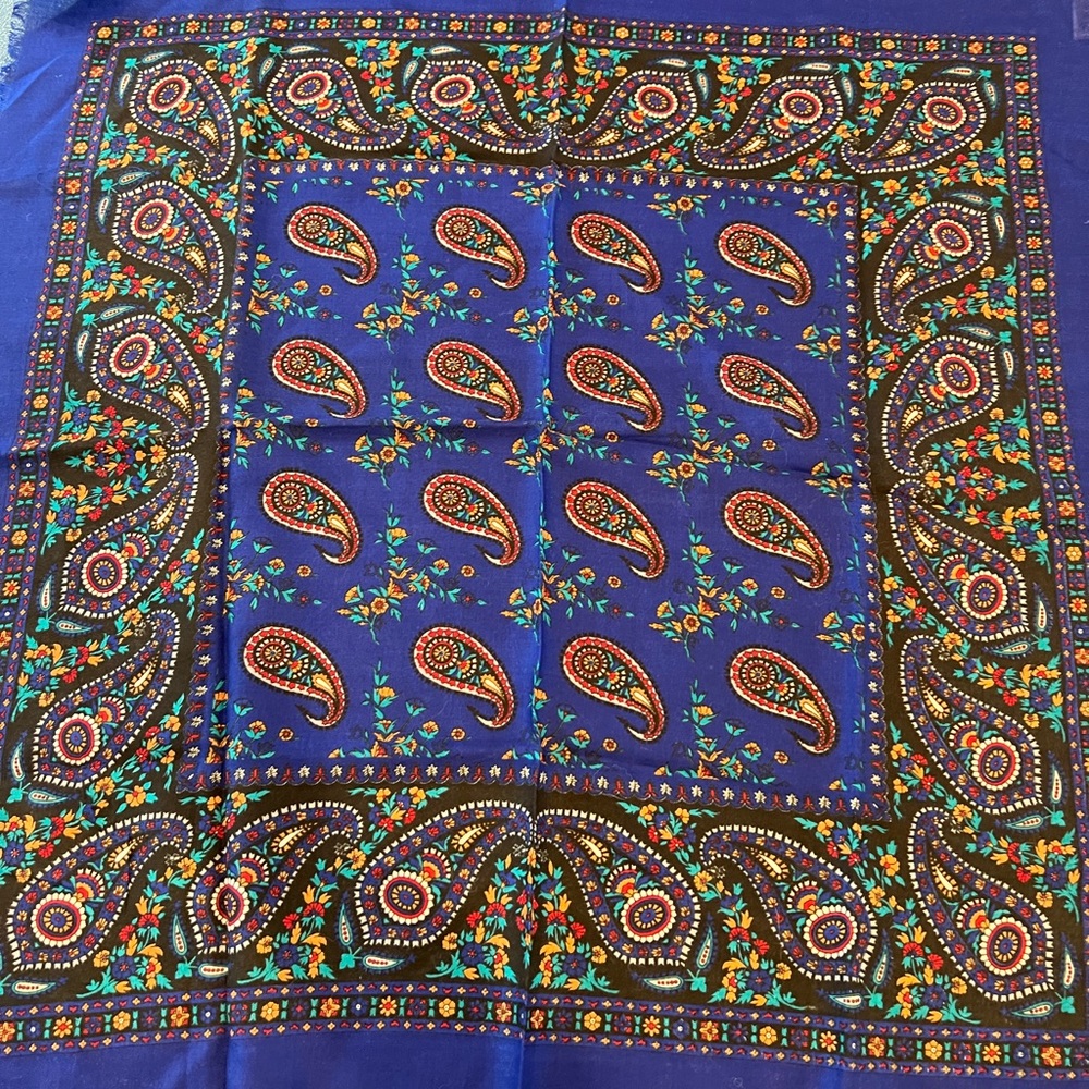 2 paisley scarves. 29” x 29”. Fringe edges.